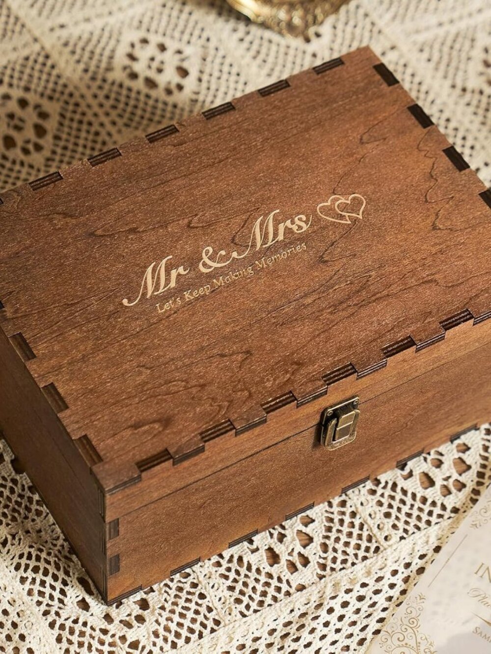 Mr and Mrs Wedding Keepsake Box Large for Couples, Wooden Engraved Memory Boxes